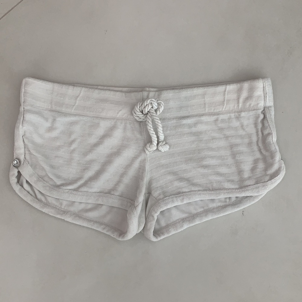 White Tonal Striped Terry CR Sweat Short